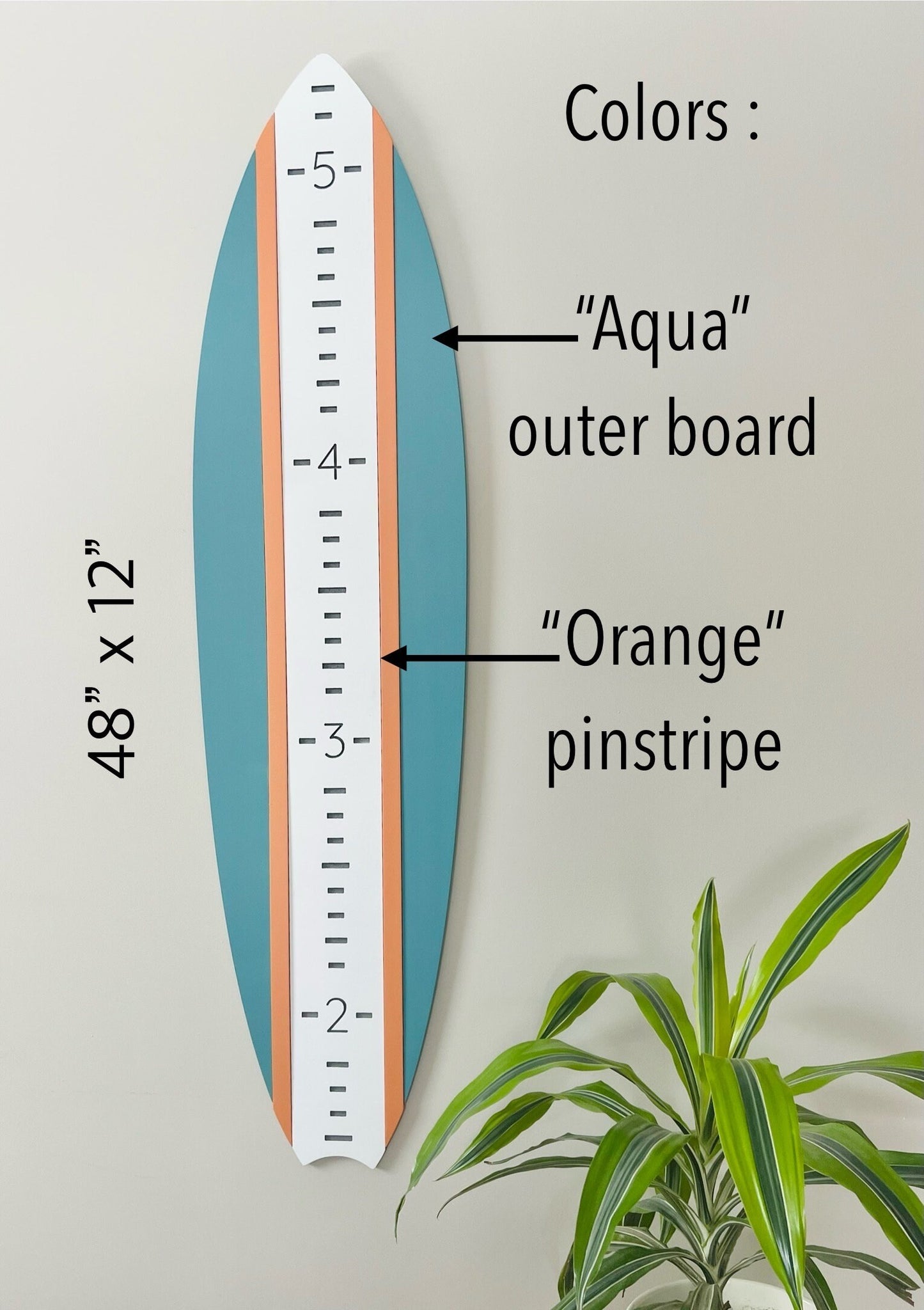 Surfboard growth chart for child's room or nursery, 48" tall, Customize your colors to suit