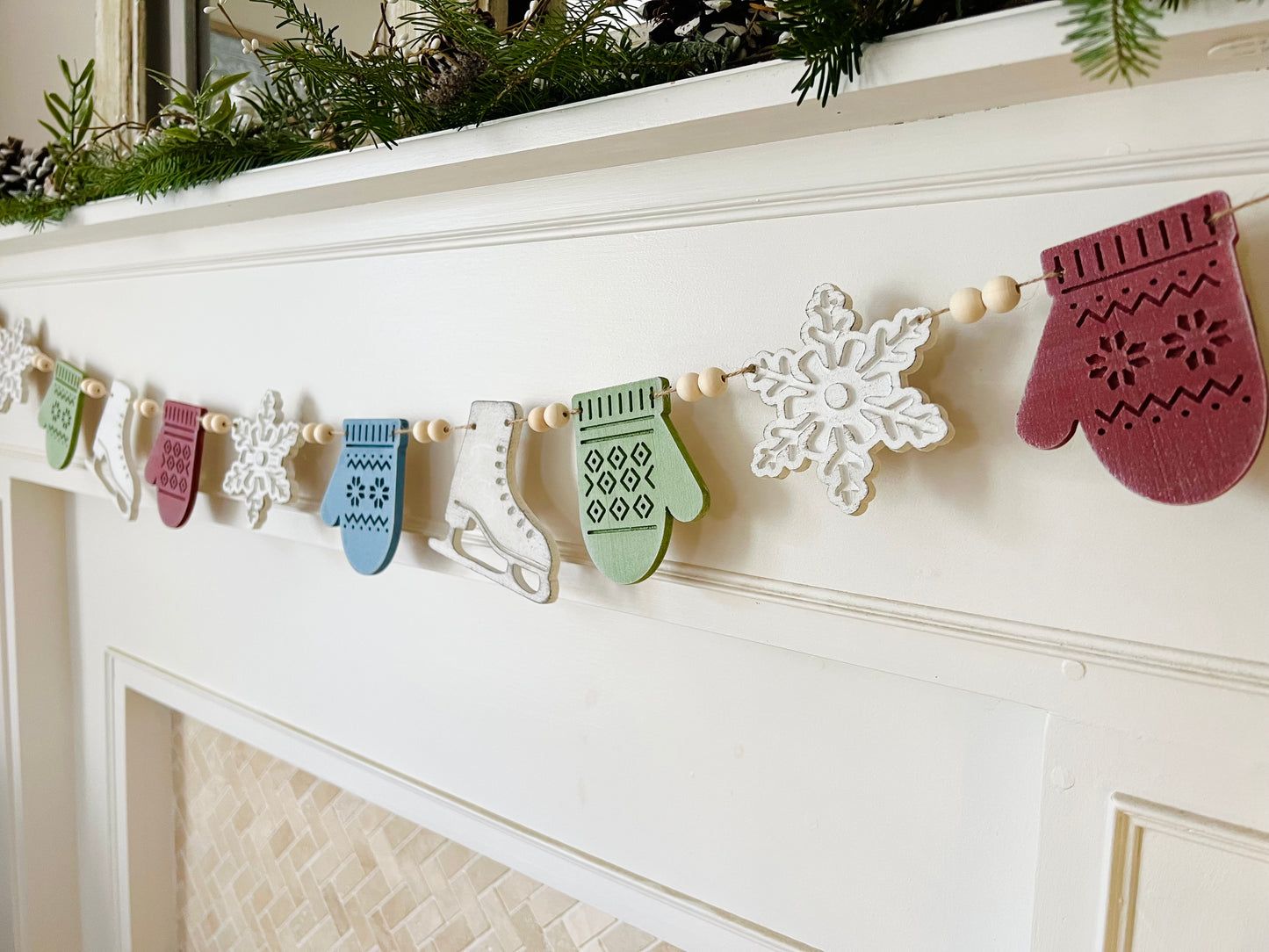 Ice skates and mittens garland holiday decoration - FREE SHIPPING