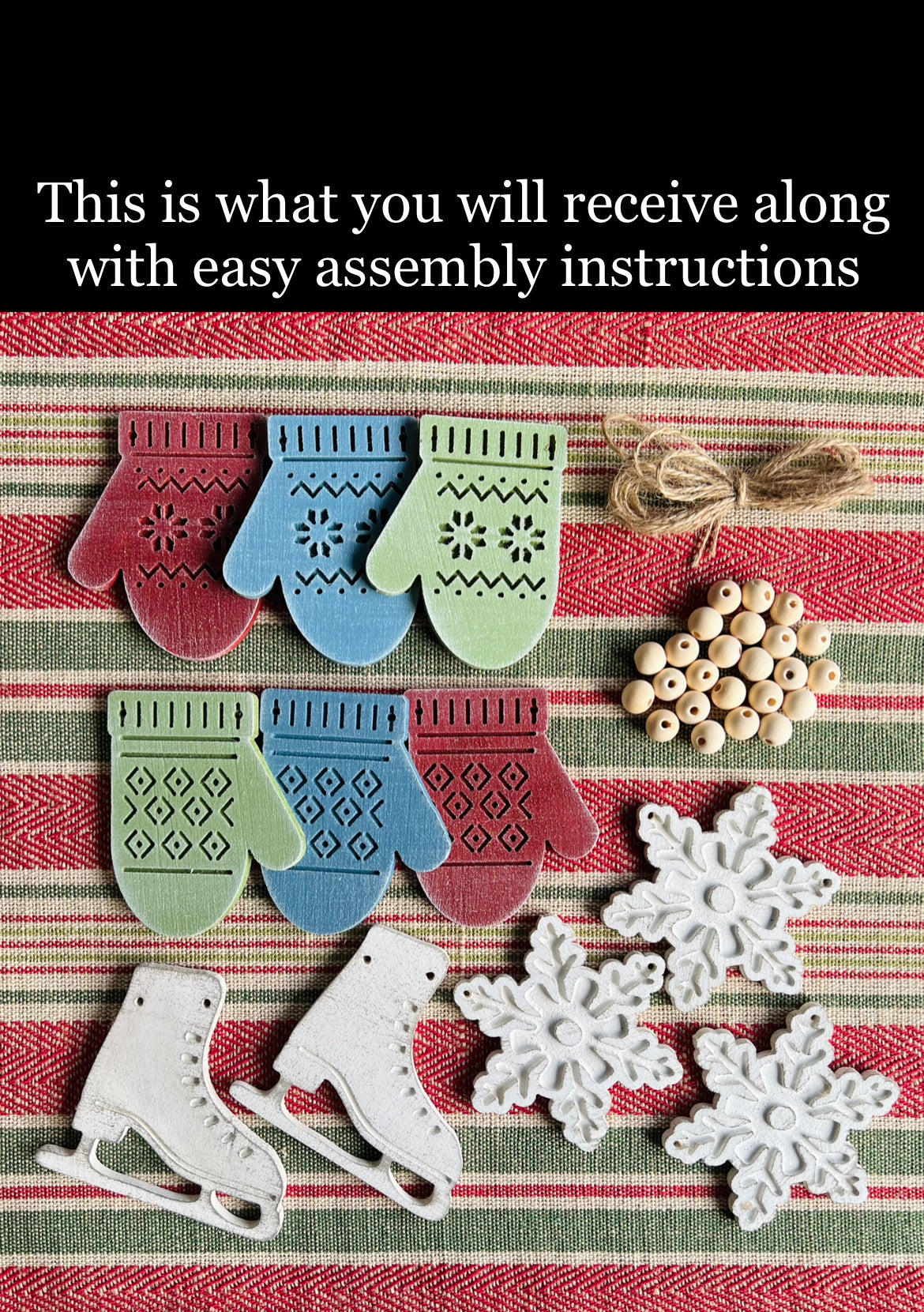Ice skates and mittens garland holiday decoration - FREE SHIPPING