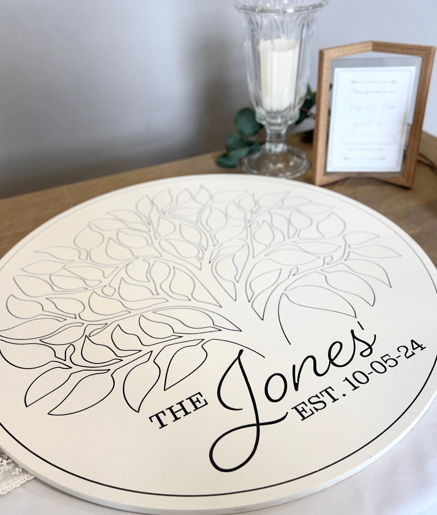 Alternative wedding guestbook sign with signable leaves, last name wedding keepsake