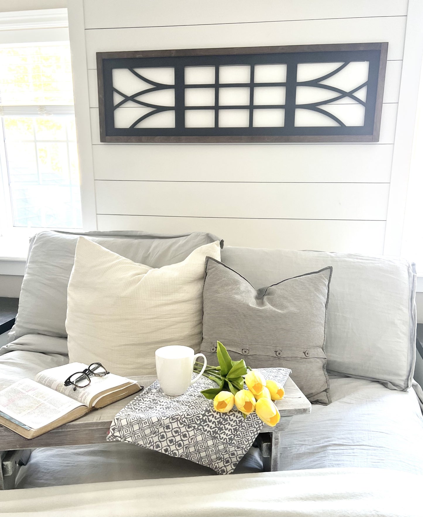 Custom farmhouse window decoration for modern or rustic home decor