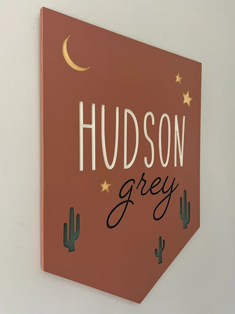Southwestern nursey, baby name sign with cactus