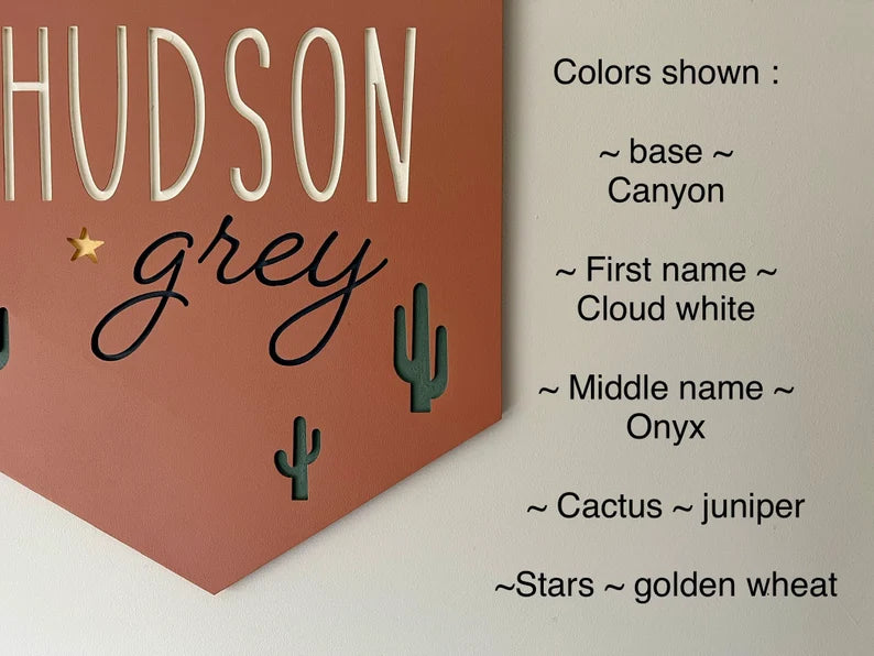 Southwestern nursey, baby name sign with cactus