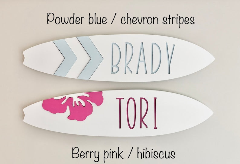 Personalized surfboard name wall sign, Beach decor