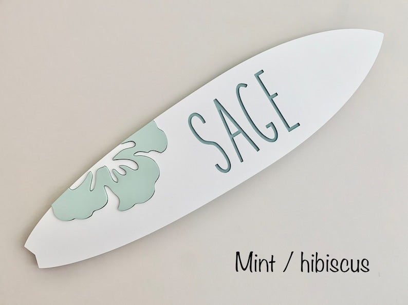 Personalized surfboard name wall sign, Beach decor