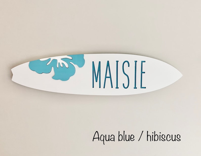 Personalized surfboard name wall sign, Beach decor