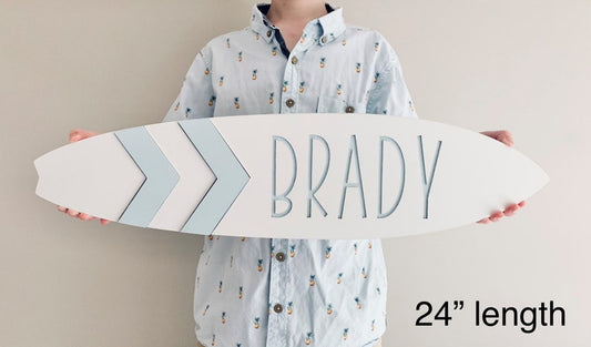 Personalized surfboard name wall sign, Beach decor
