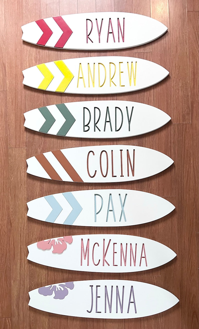 Personalized surfboard name wall sign, Beach decor