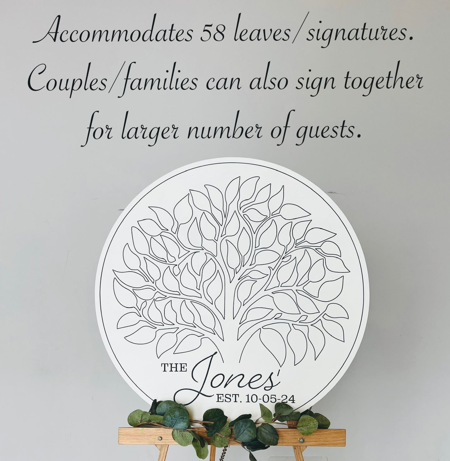 Alternative wedding guestbook sign with signable leaves, last name wedding keepsake