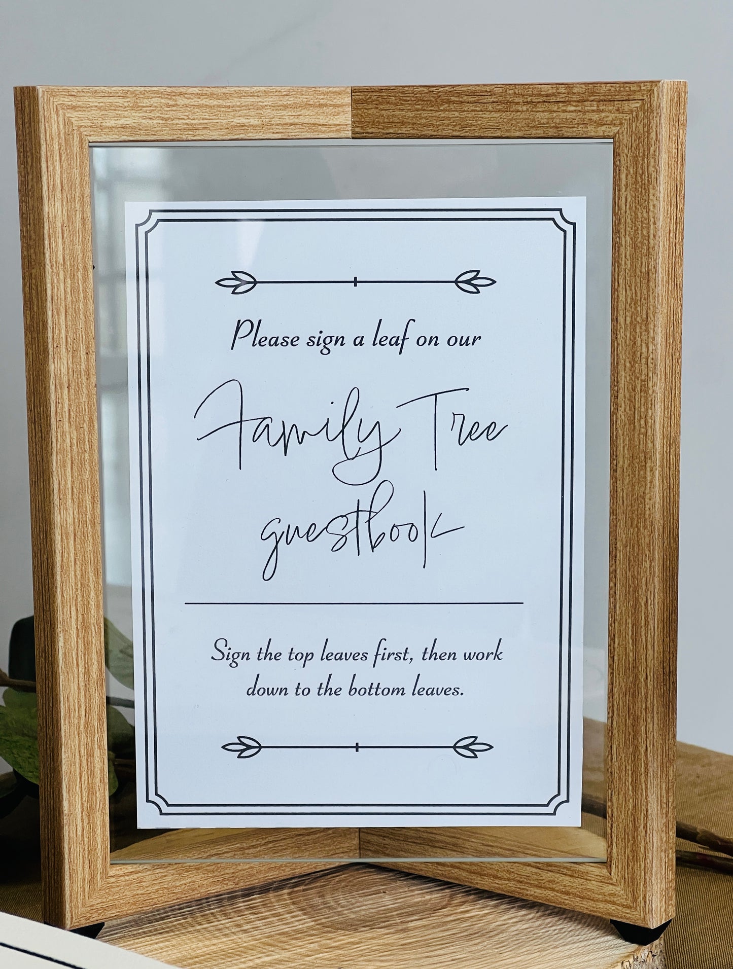 Alternative wedding guestbook sign with signable leaves, last name wedding keepsake