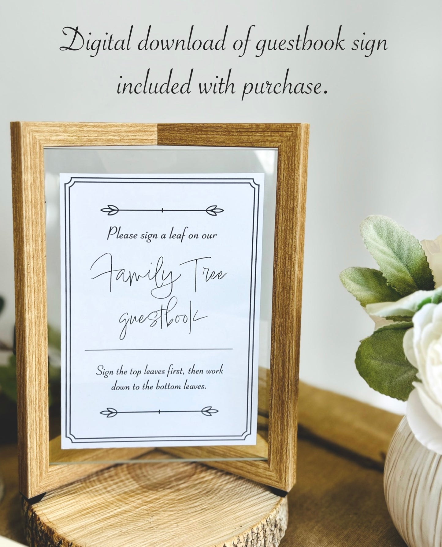 Alternative wedding guestbook sign with signable leaves, last name wedding keepsake