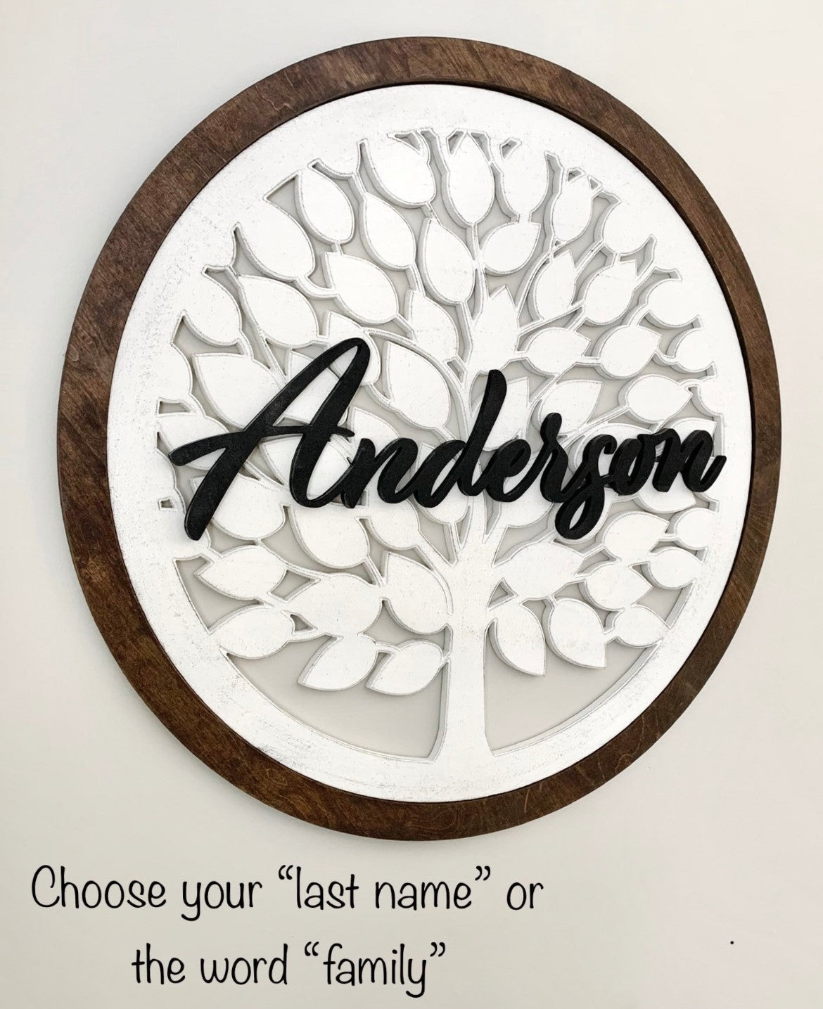 Custom Family tree last name round sign, Personalize with last name or the word "family"