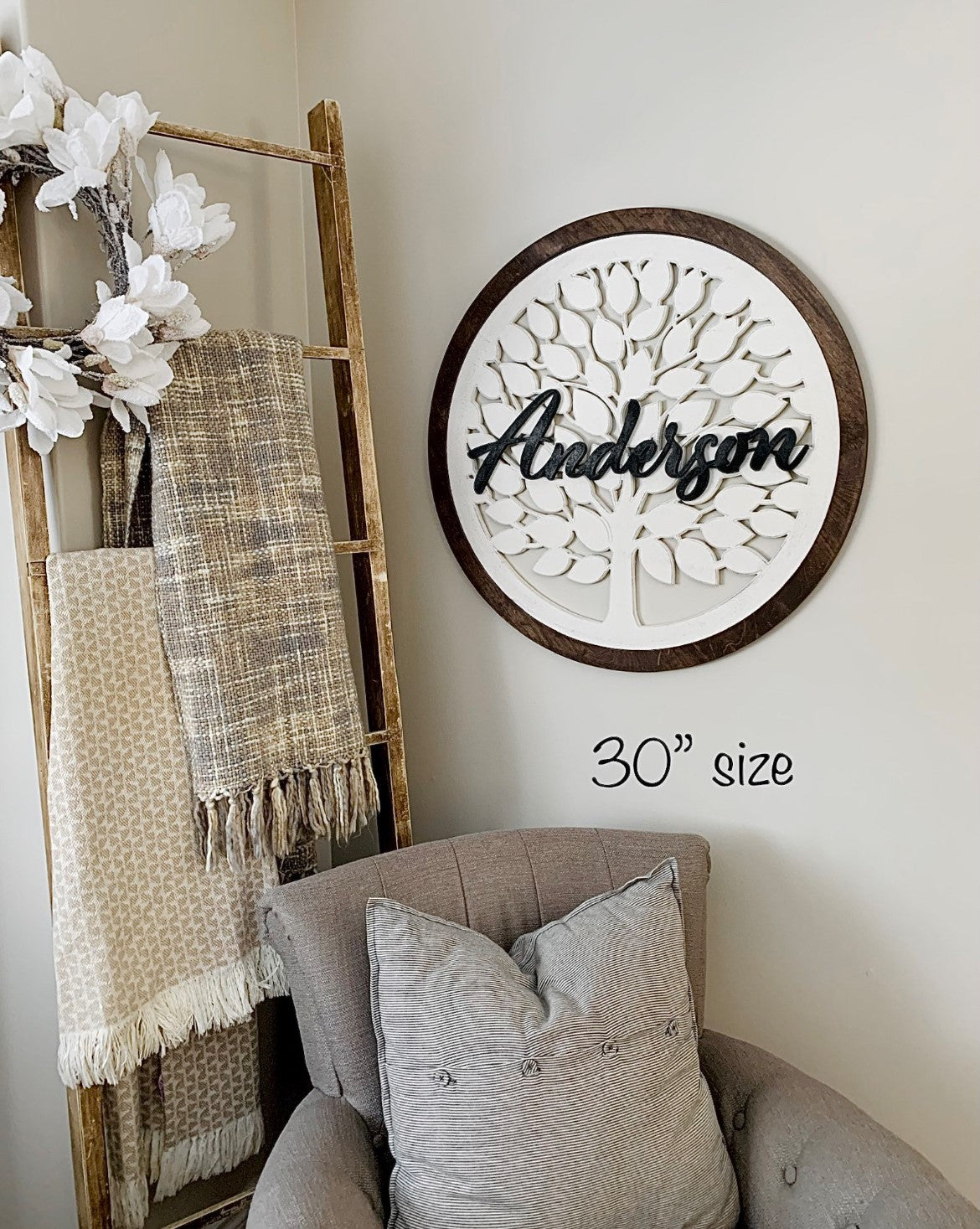 Custom Family tree last name round sign, Personalize with last name or the word "family"