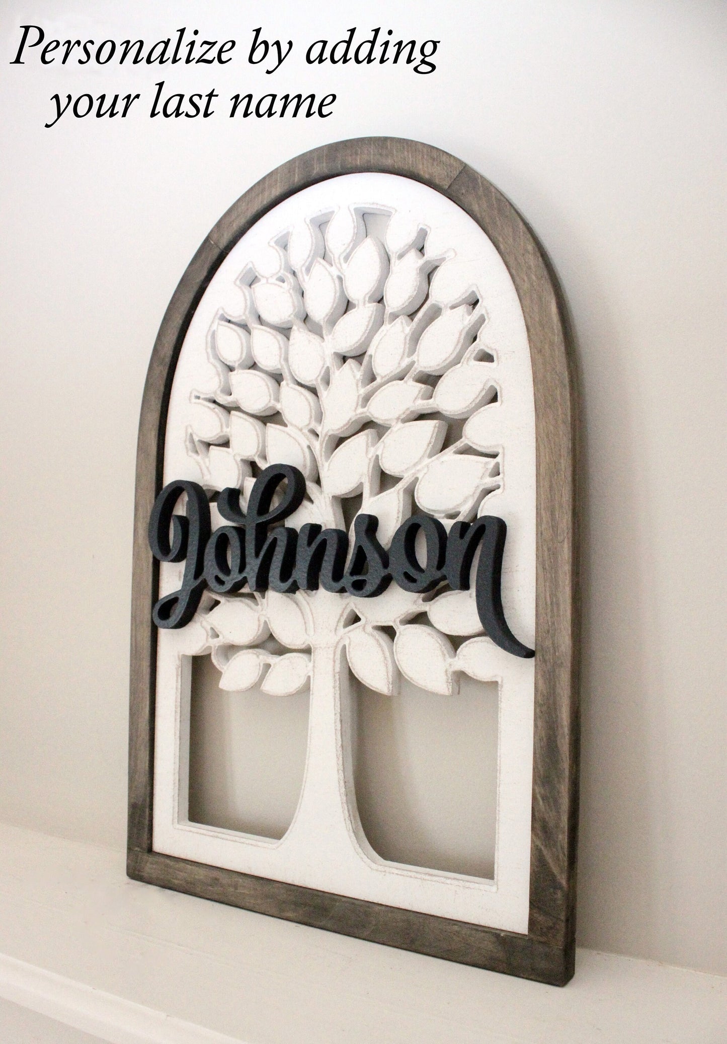 Personalized family tree, farmhouse window arch sign