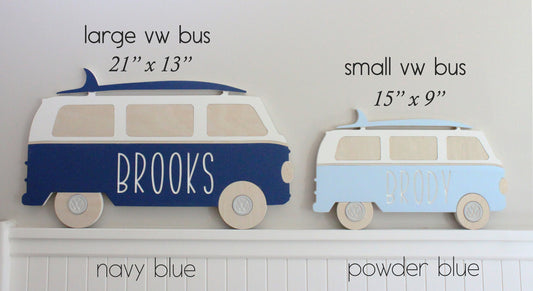 Nursery name sign retro bus for beach themed room, personalized with your baby's name