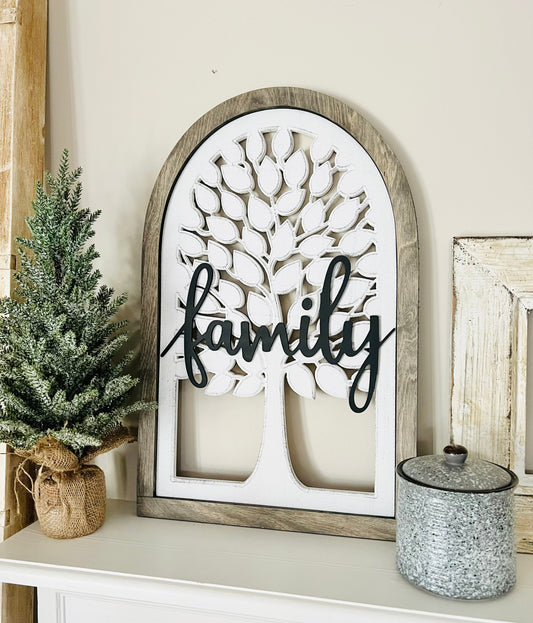 Personalized family tree, farmhouse window arch sign