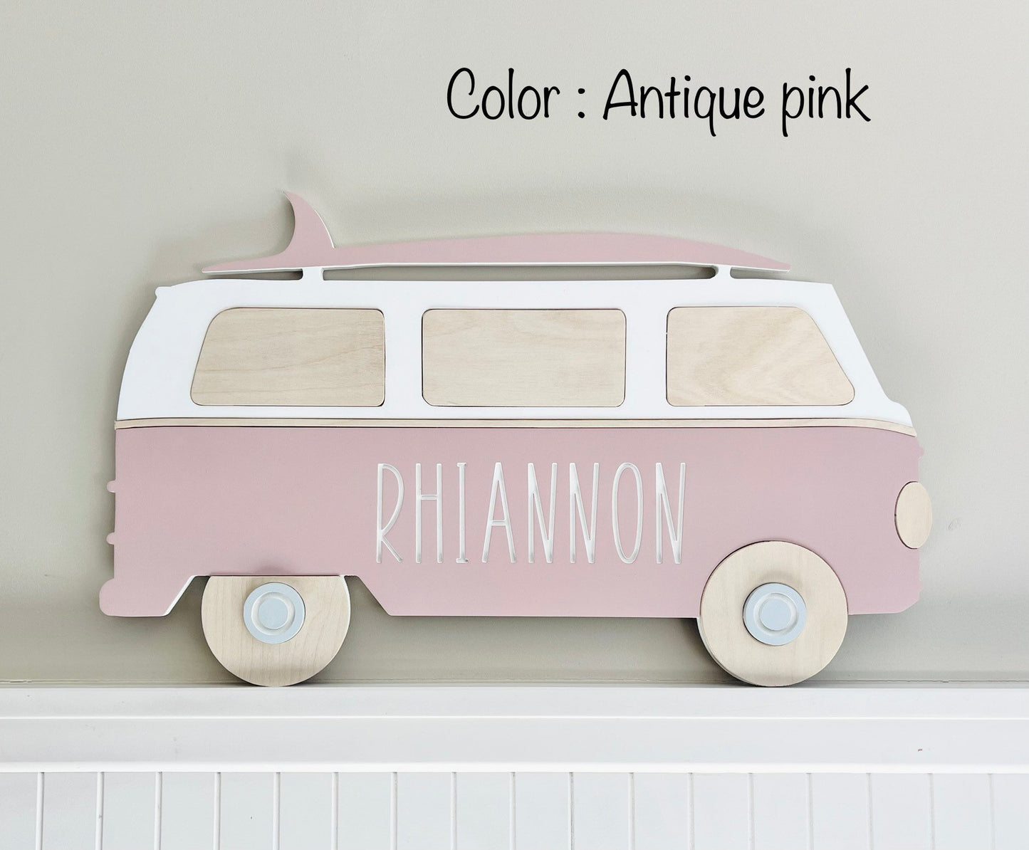 Nursery name sign retro bus for beach themed room, personalized with your baby's name