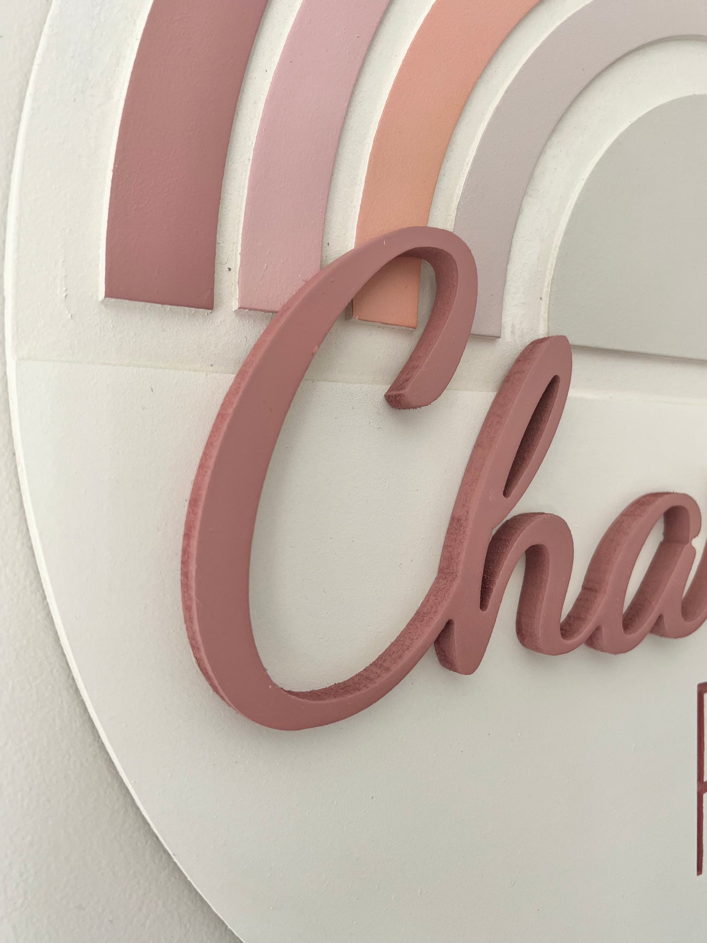 Round rainbow nursery sign with name for baby girl room, boho themed, choose your colors