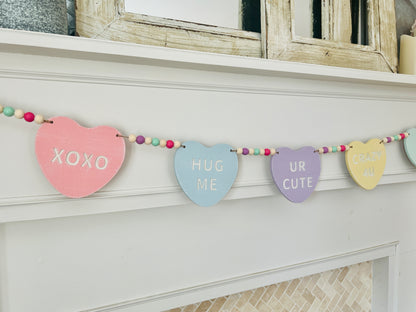 Valentines Day garland, conversation candy hearts banner, FREE SHIPPING