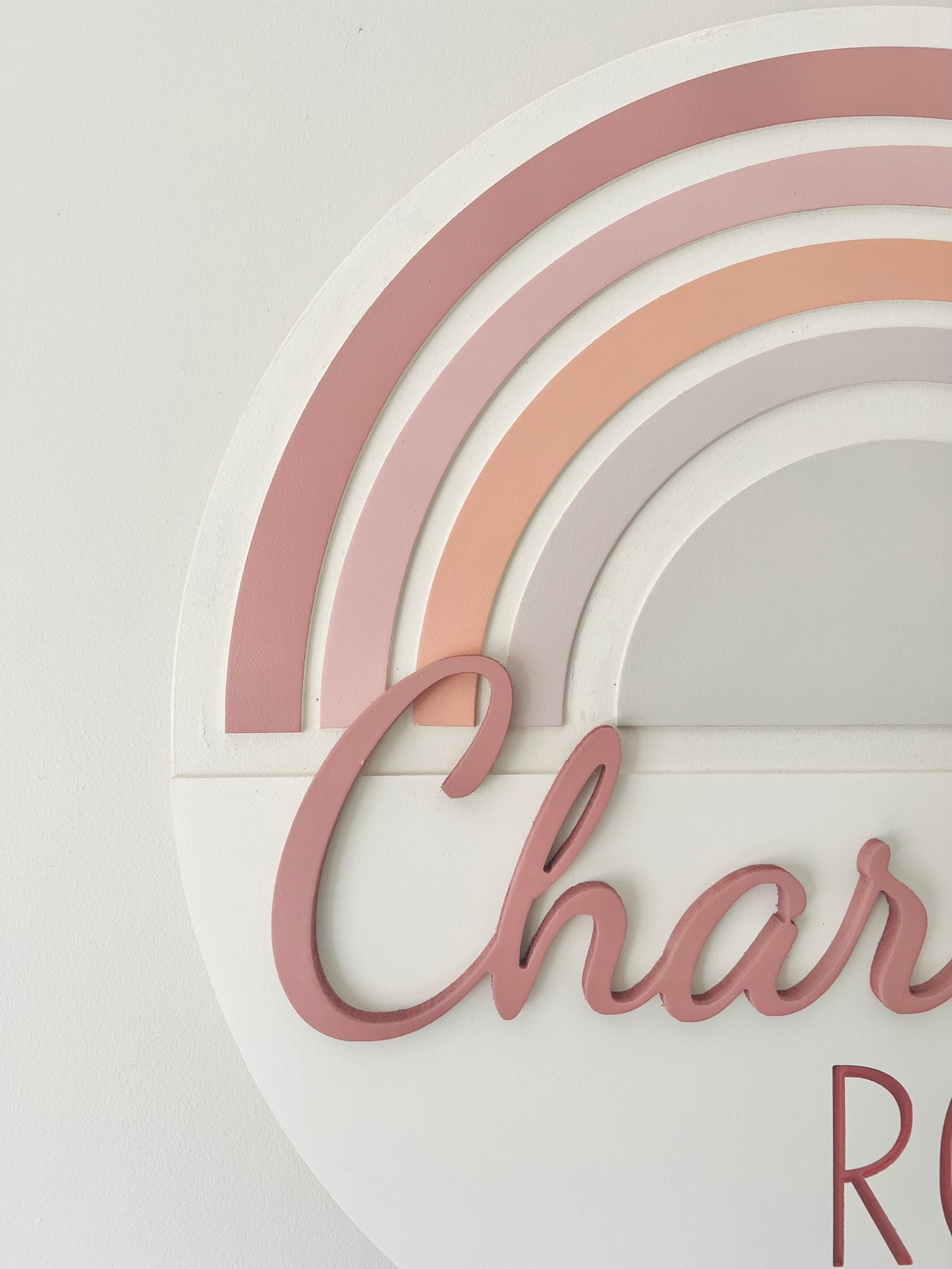 Round rainbow nursery sign with name for baby girl room, boho themed, choose your colors
