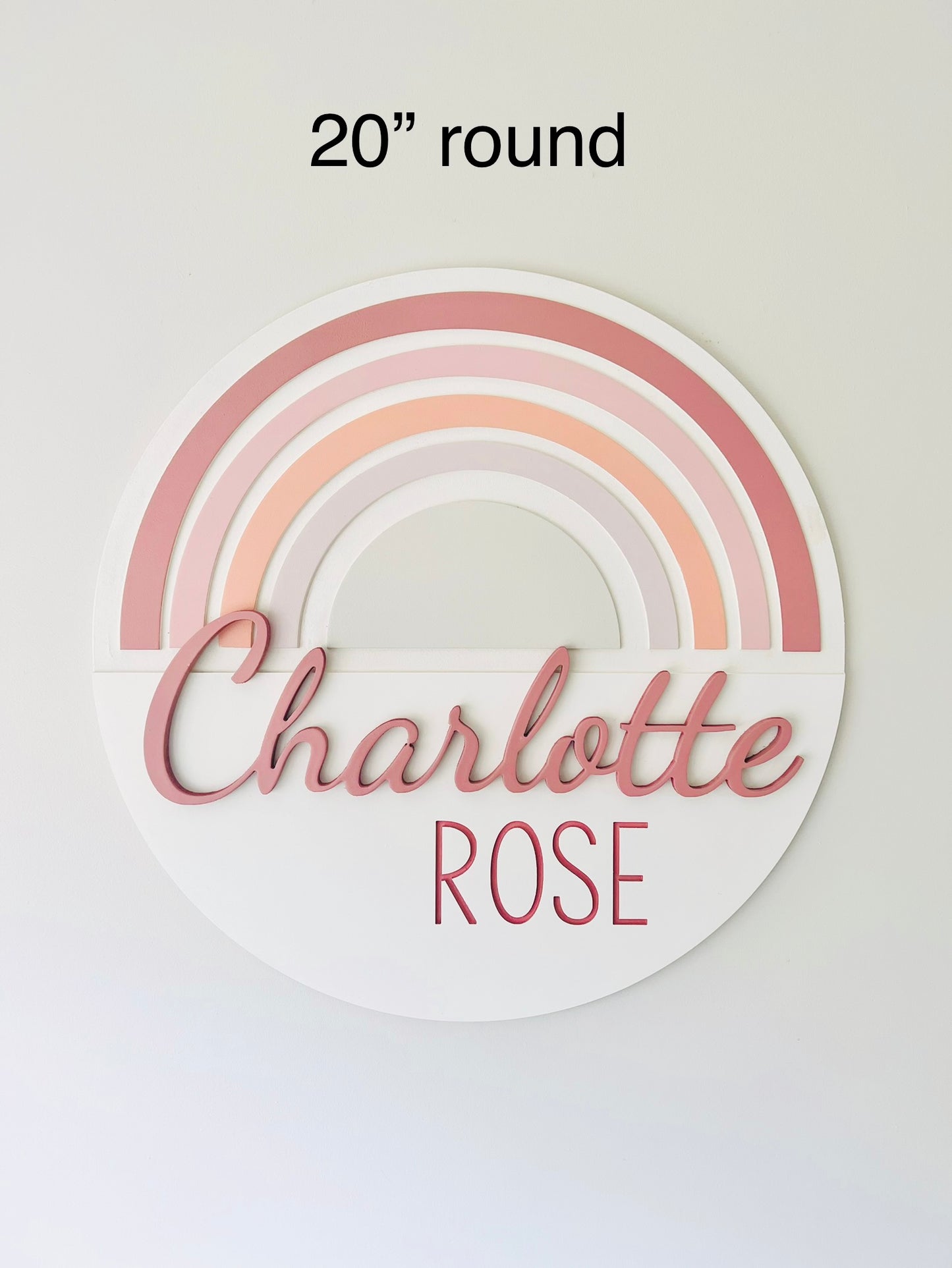 Round rainbow nursery sign with name for baby girl room, boho themed, choose your colors