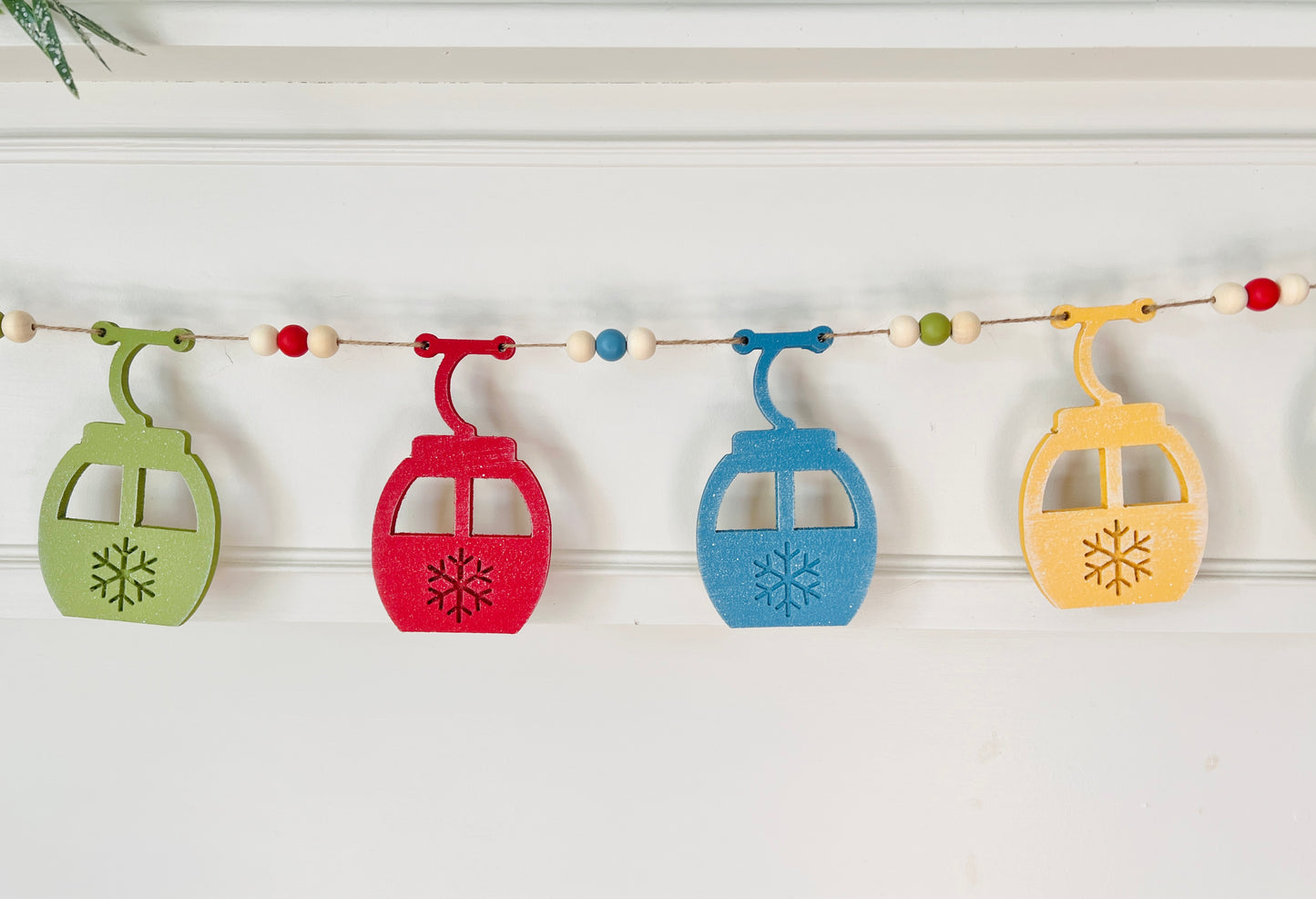 Ski gondola DIY garland handmade with painted wood pieces. Free shipping