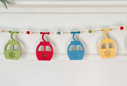 Ski gondola DIY garland handmade with painted wood pieces. Free shipping