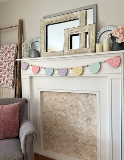 Valentines Day garland, conversation candy hearts banner, FREE SHIPPING
