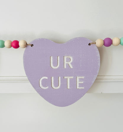 Valentines Day garland, conversation candy hearts banner, FREE SHIPPING