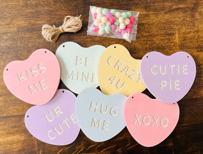Valentines Day garland, conversation candy hearts banner, FREE SHIPPING