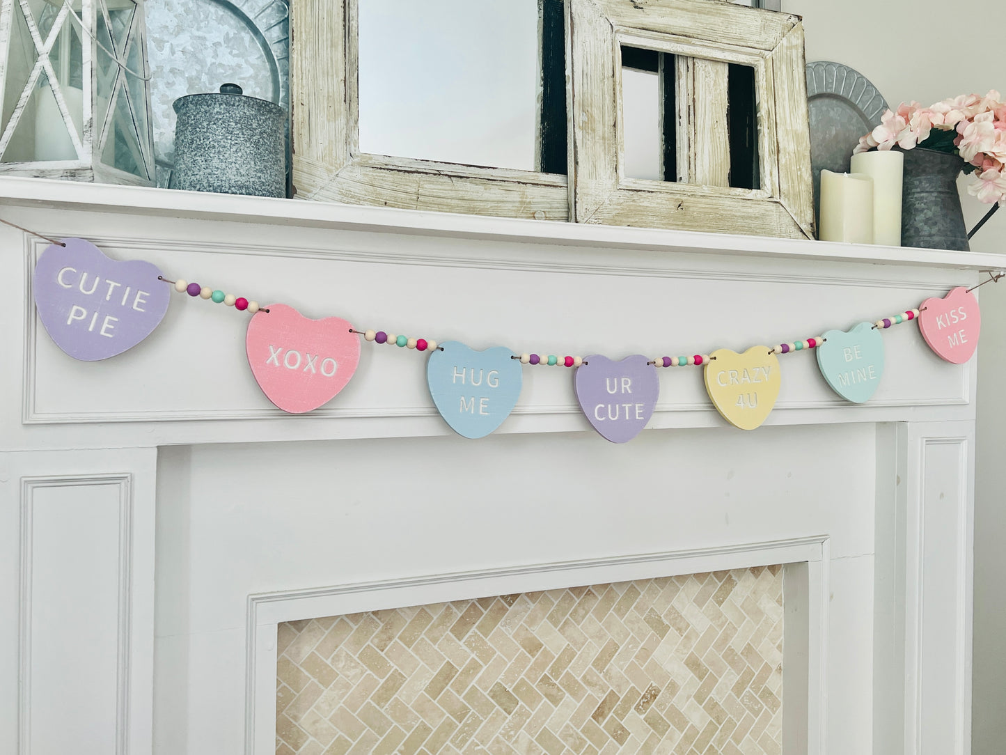Valentines Day garland, conversation candy hearts banner, FREE SHIPPING
