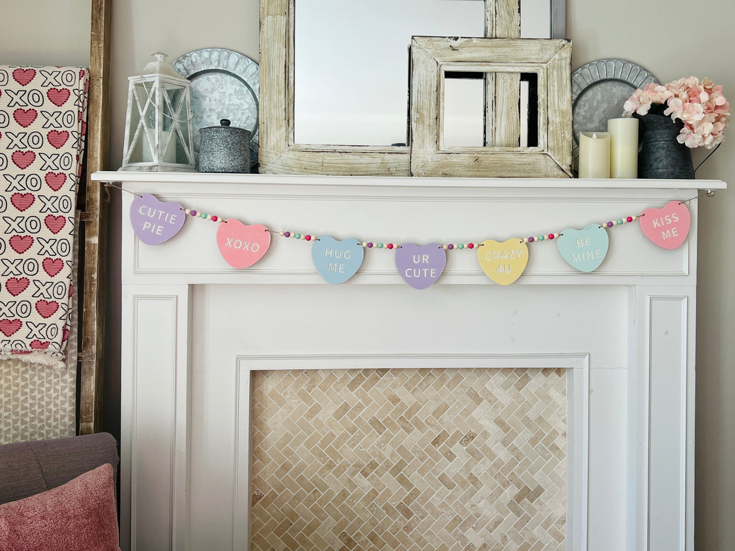 Valentines Day garland, conversation candy hearts banner, FREE SHIPPING