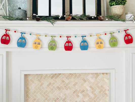 Ski gondola DIY garland handmade with painted wood pieces. Free shipping