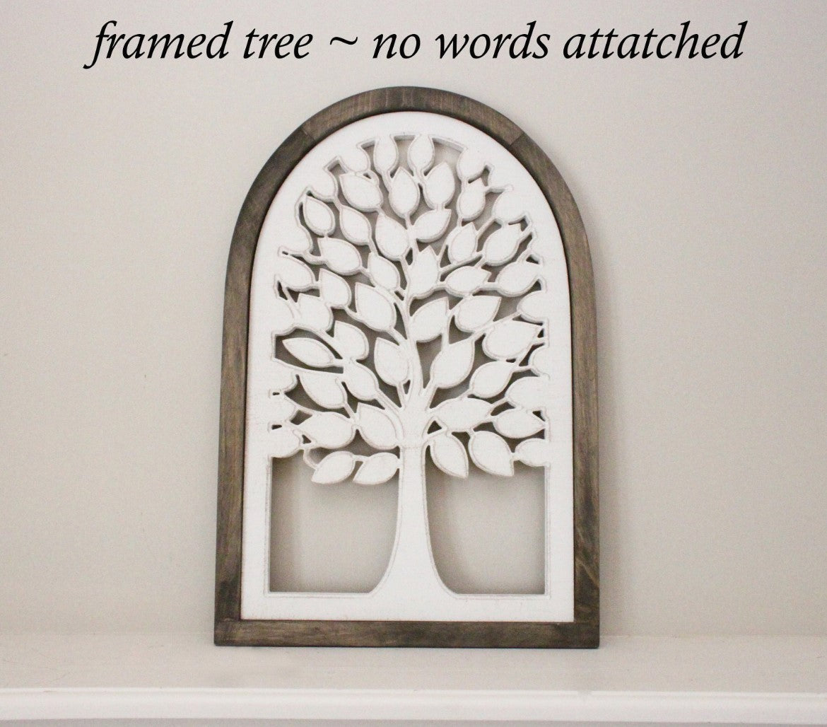 Family tree sign with last name or the word "family". Customize by size and color.
