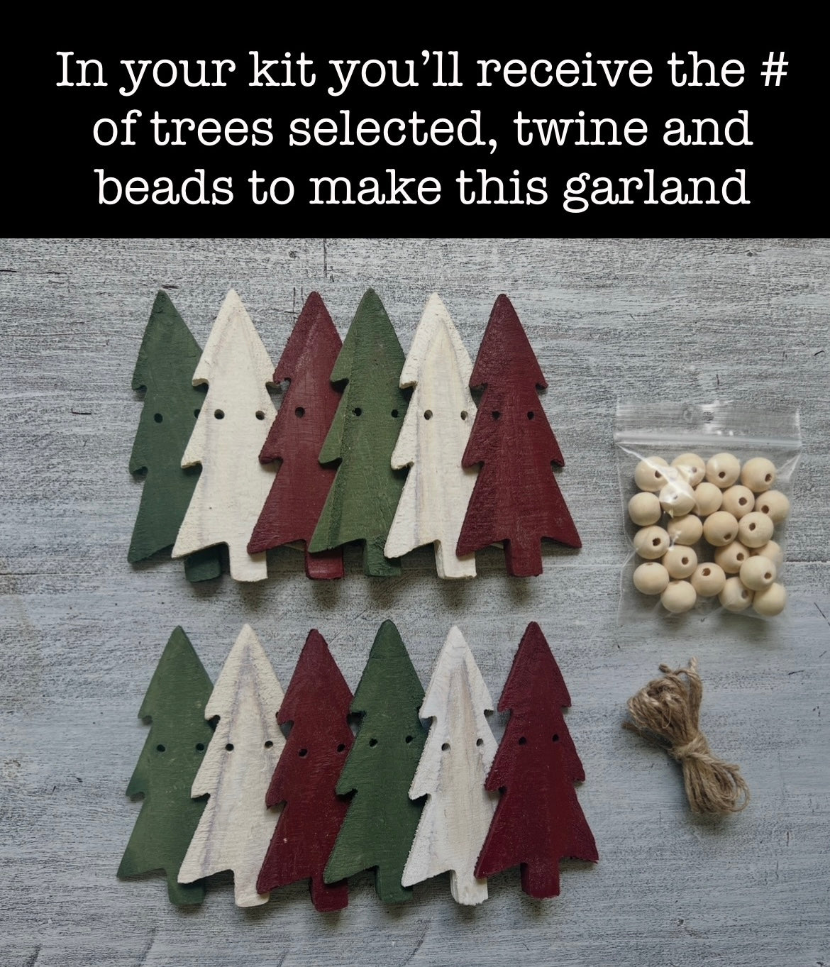 Rustic Pines wooden tree garland - 3 colors, FREE SHIPPING