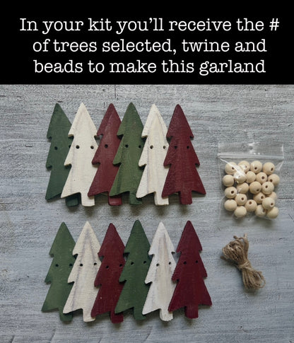 Rustic Pines wooden tree garland - 3 colors, FREE SHIPPING