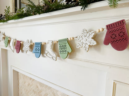 Ice skates and mittens garland holiday decoration - FREE SHIPPING