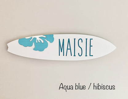 Personalized surfboard name wall sign, Beach decor