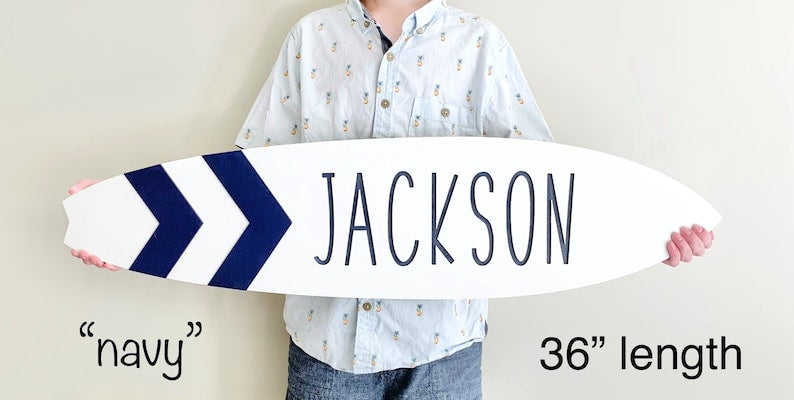 Personalized surfboard name wall sign, Beach decor