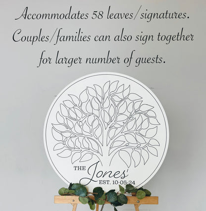 Alternative wedding guestbook sign with signable leaves, last name wedding keepsake