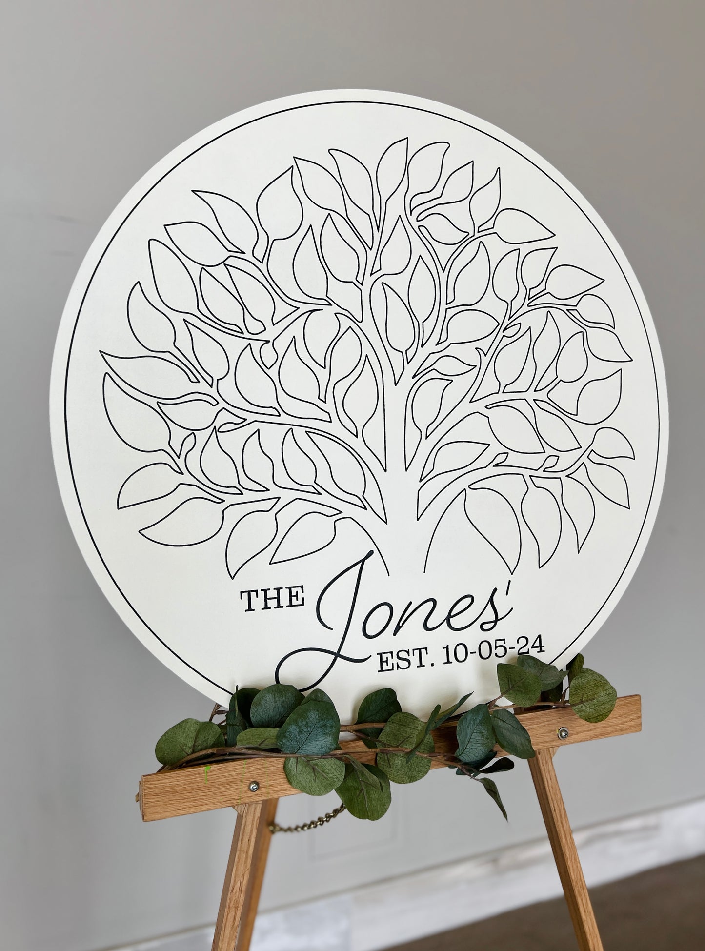 Alternative wedding guestbook sign with signable leaves, last name wedding keepsake
