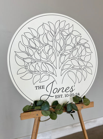Alternative wedding guestbook sign with signable leaves, last name wedding keepsake