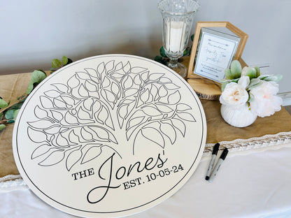 Alternative wedding guestbook sign with signable leaves, last name wedding keepsake