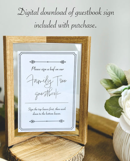 Alternative wedding guestbook sign with signable leaves, last name wedding keepsake