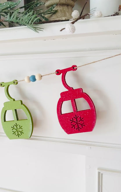 Ski gondola DIY garland handmade with painted wood pieces. Free shipping