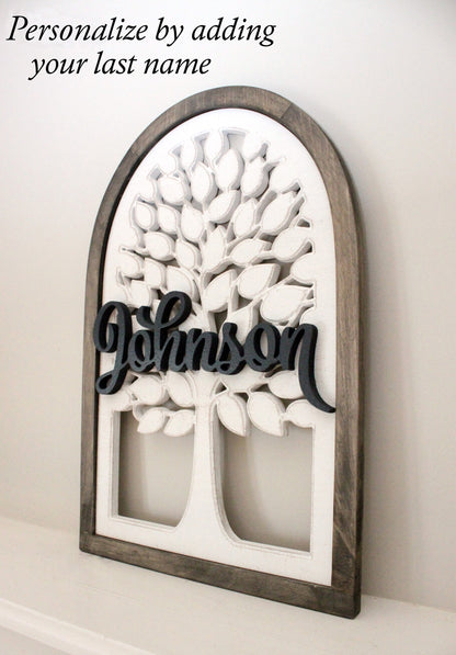 Personalized family tree, farmhouse window arch sign