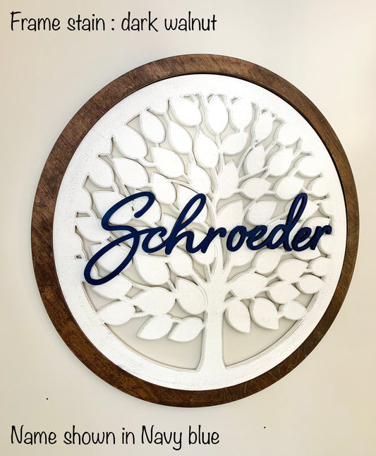 Custom Family tree last name round sign, Personalize with last name or the word "family"