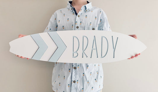 Personalized surfboard name wall sign, Beach decor