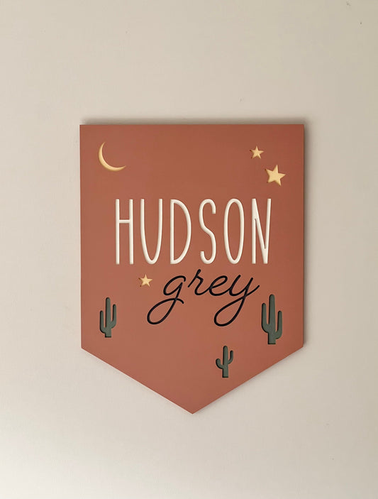 Southwestern nursey, baby name sign with cactus
