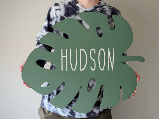 monstera leaf sign, personalized nursery wall decor with name